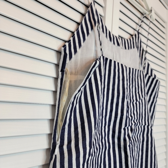 FARM RIO Striped Parrot Embroidered Mini Dress Women's XS Linen Sleeveless Blue - Picture 6 of 15